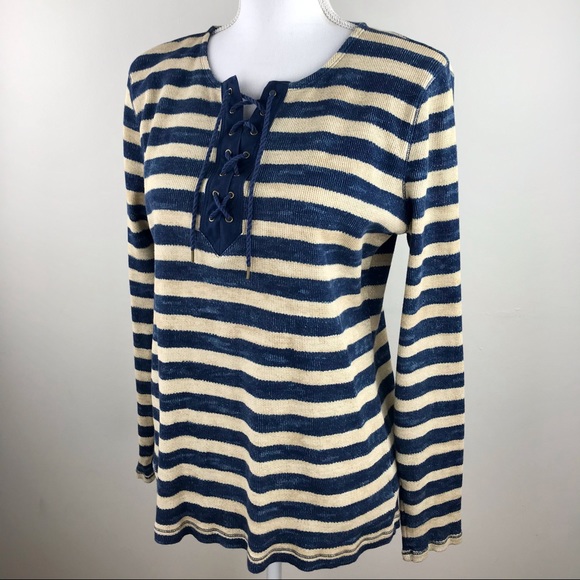 Ralph Lauren Lace-Up Ribbed Long-Sleeve Henley-Style Shirt Top Size XL NEW - Picture 2 of 10